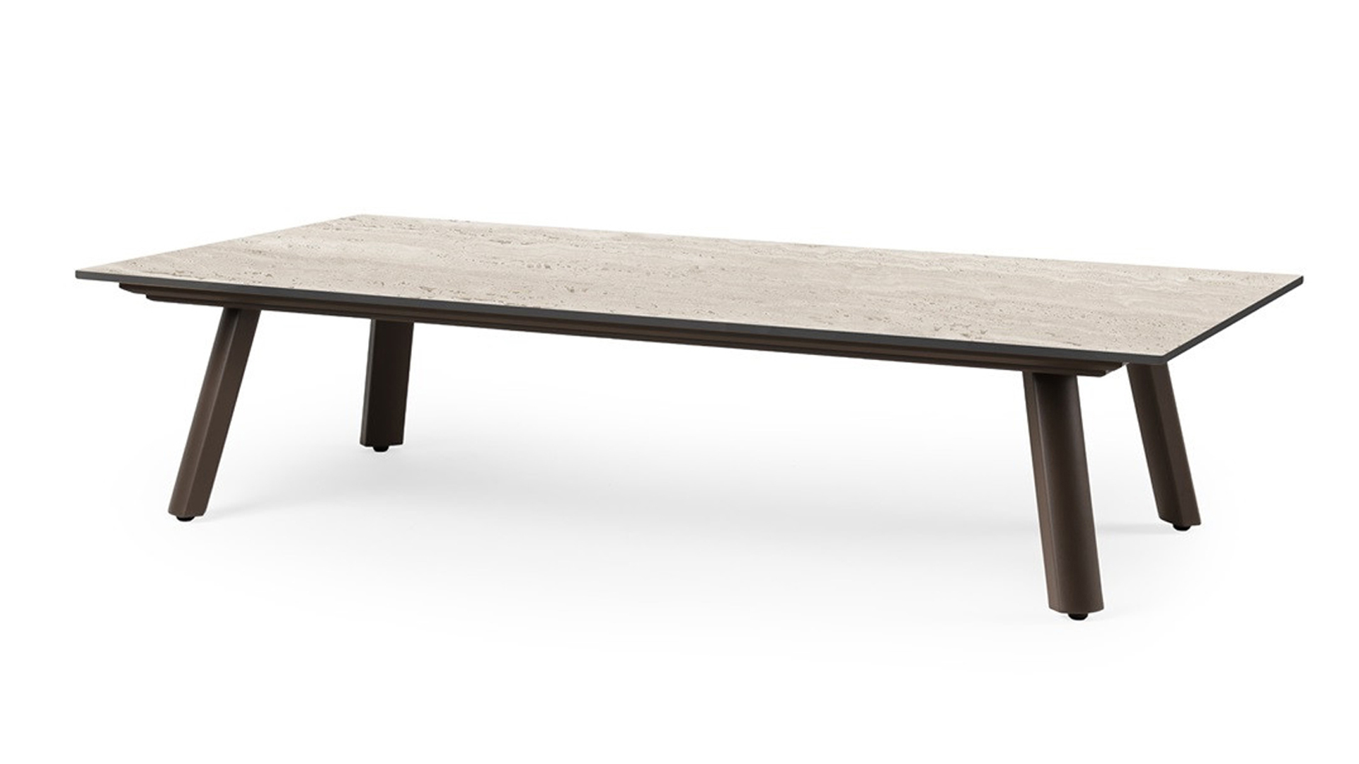 Alu Lounge Oasis Koffietafel Chocolat Frame Met Trespa Top Travertin Look