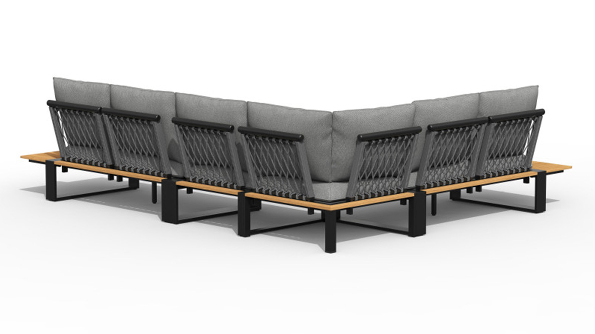 Alu Lounge Seto Corner Lounge - Structure Charbon + Plateau Teck avec Coussins Charbon Oléfine - Tierra Outdoor