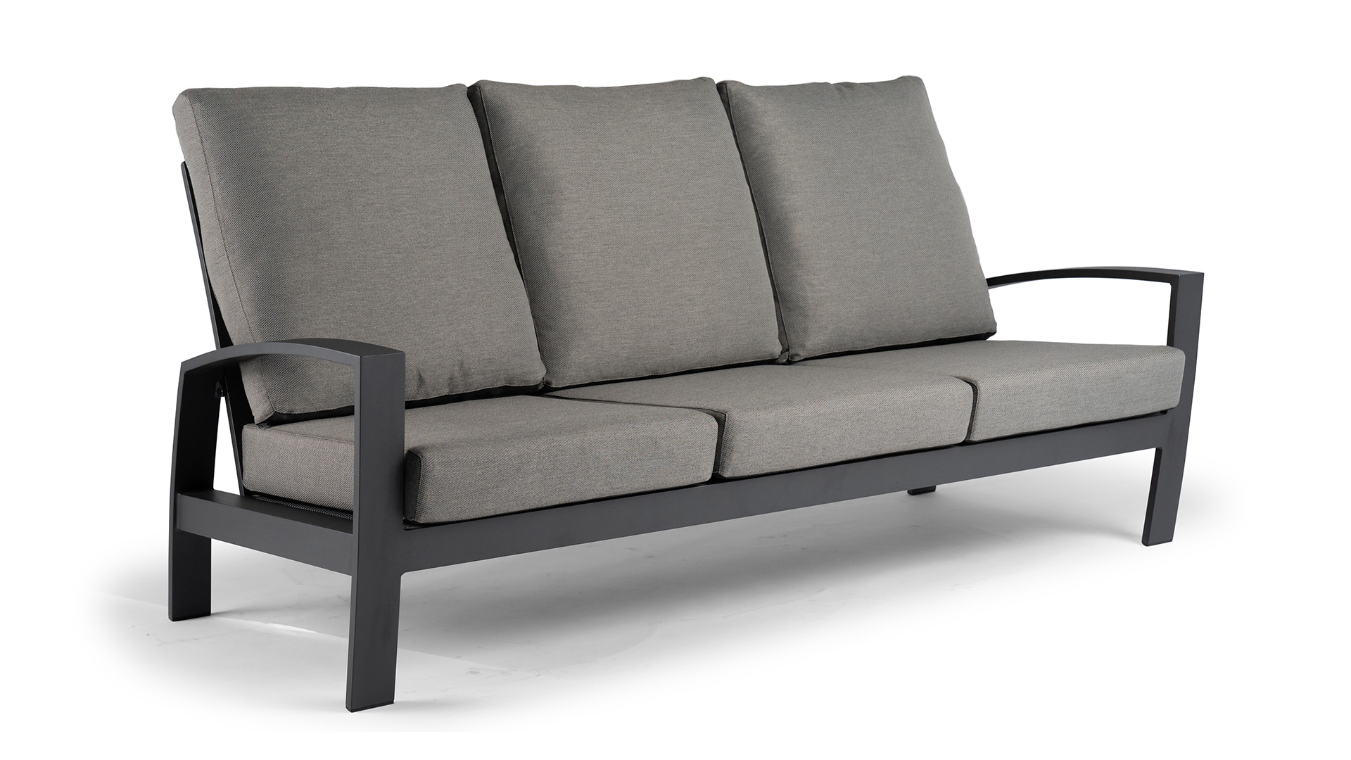 Ensemble de canapés Alu Lounge Valencia 3 places + 2xRelax structure charbon avec coussin en tissu suisse + table basse Trespa gris forêt