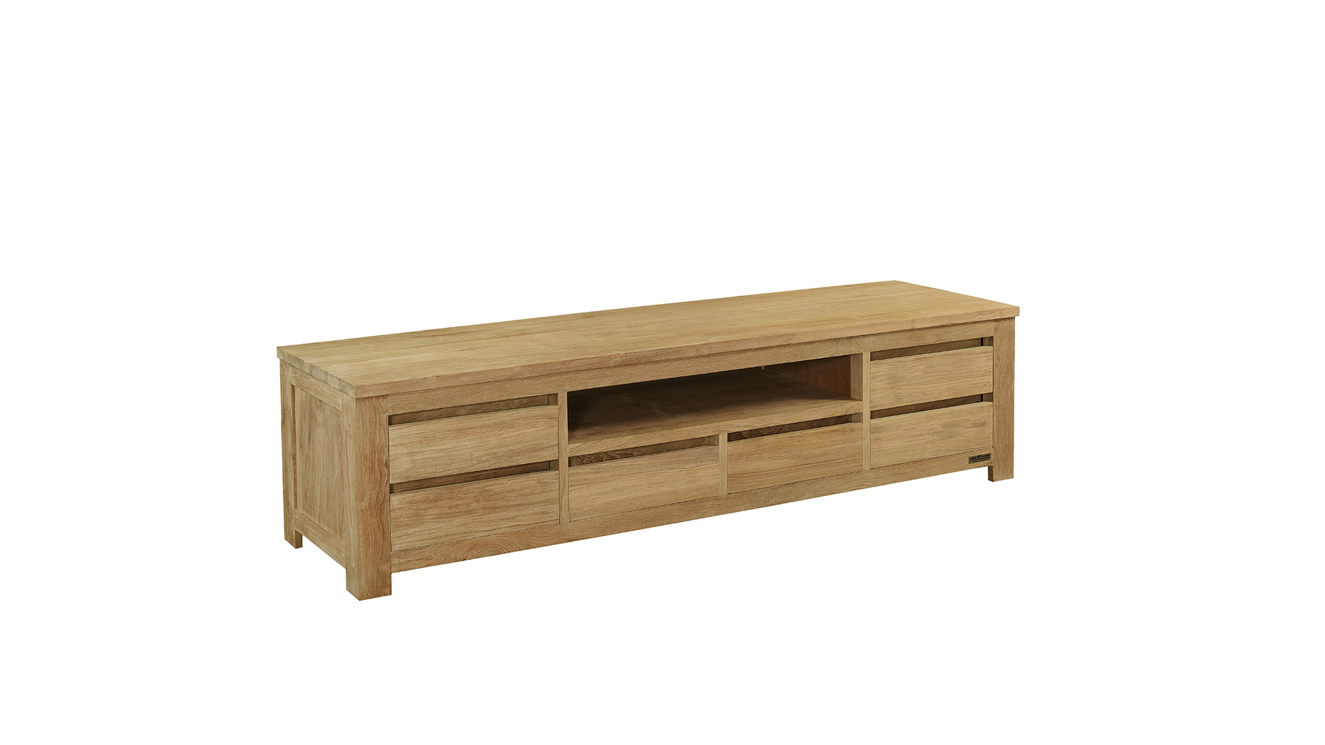 Teak TV cabinet Fien 200cm with 6 handleless drawers Diamond Collection