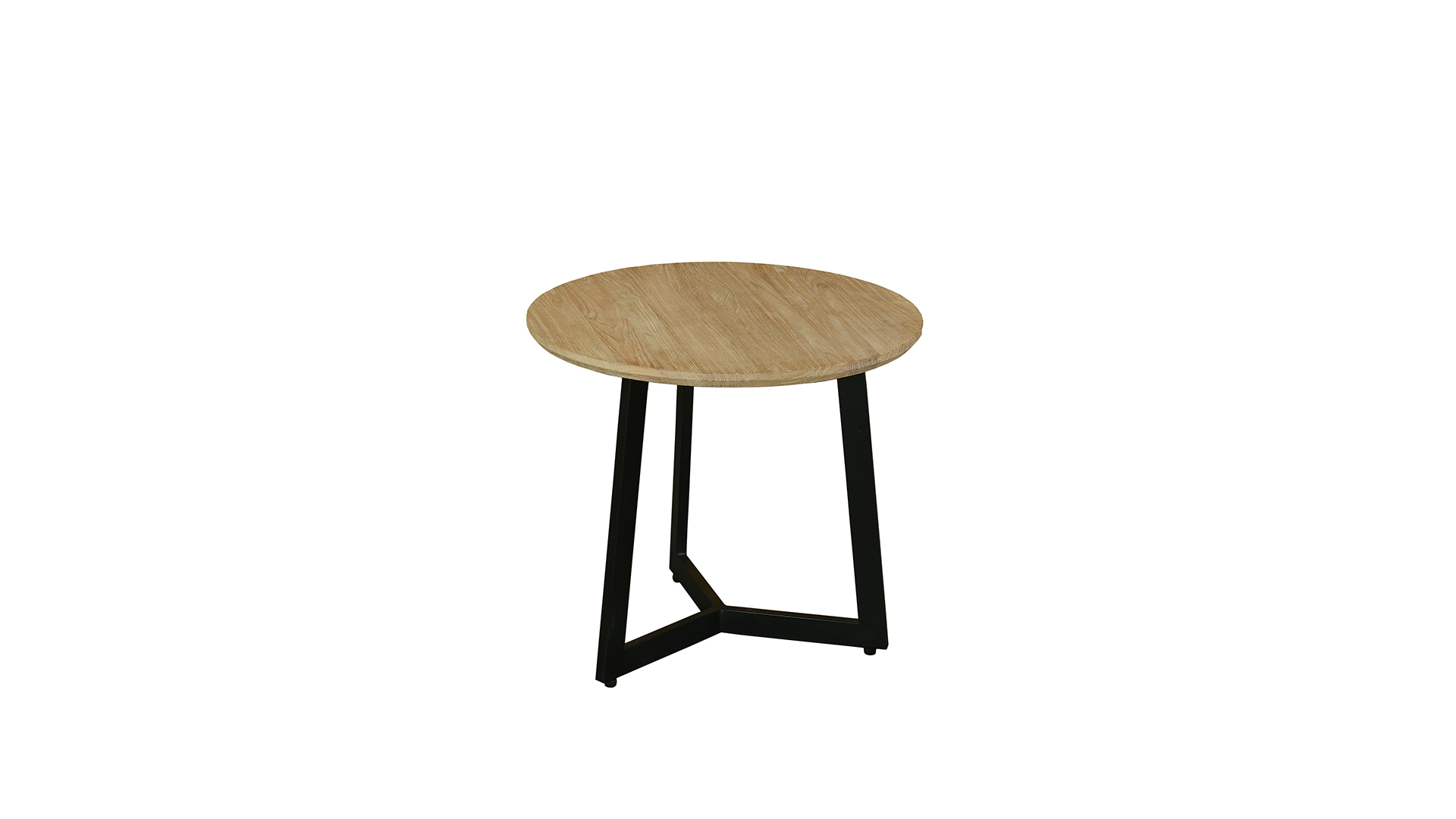 Table Basse Modena Ronde avec 3 Pieds en Métal Noir Dia 050cm Teck Clair Brossé - Collection Diamond