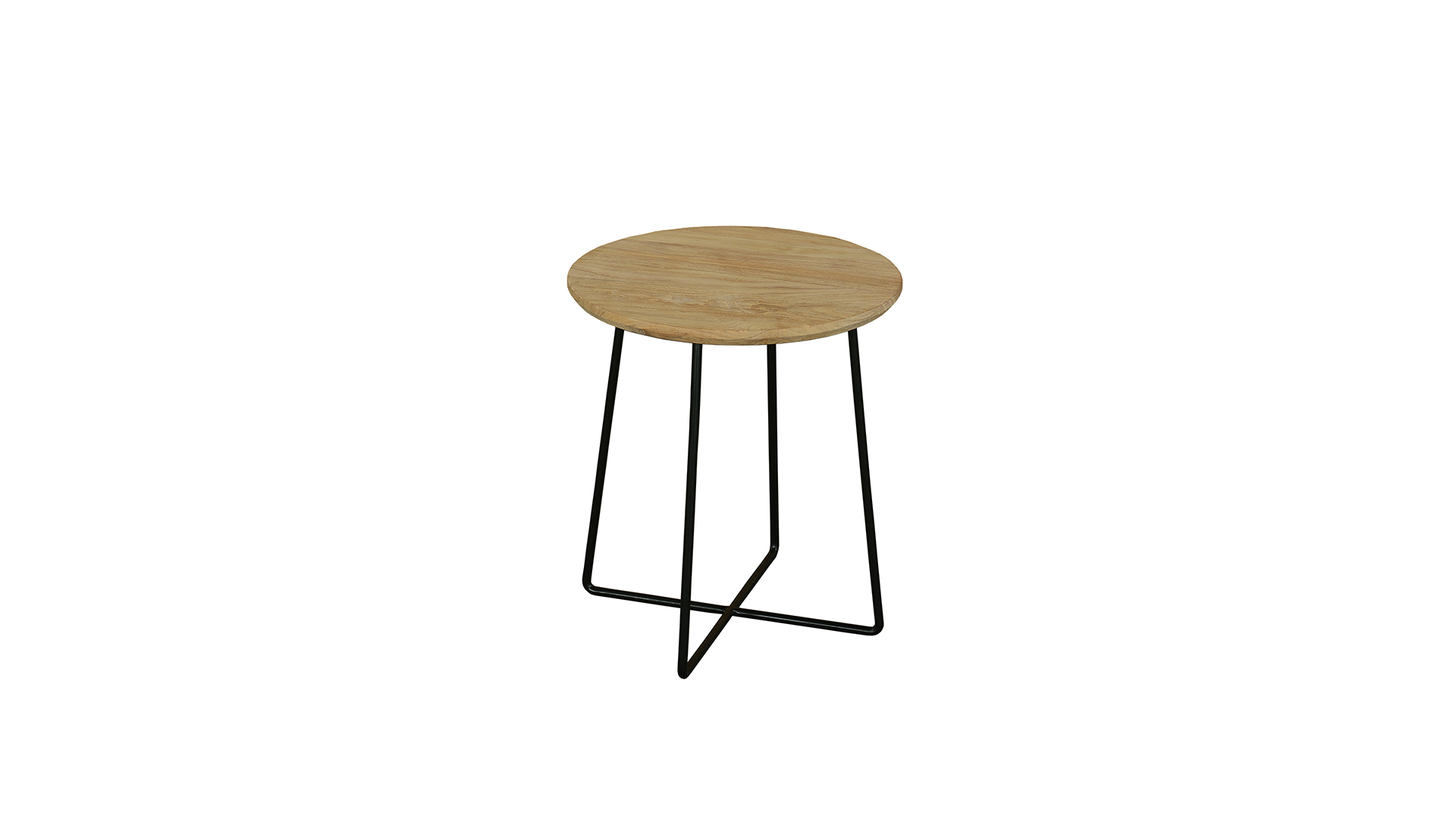 Table Basse Modena Ronde avec 4 Pieds en Métal Noir Dia 040cm Teck Clair Brossé - Collection Diamond