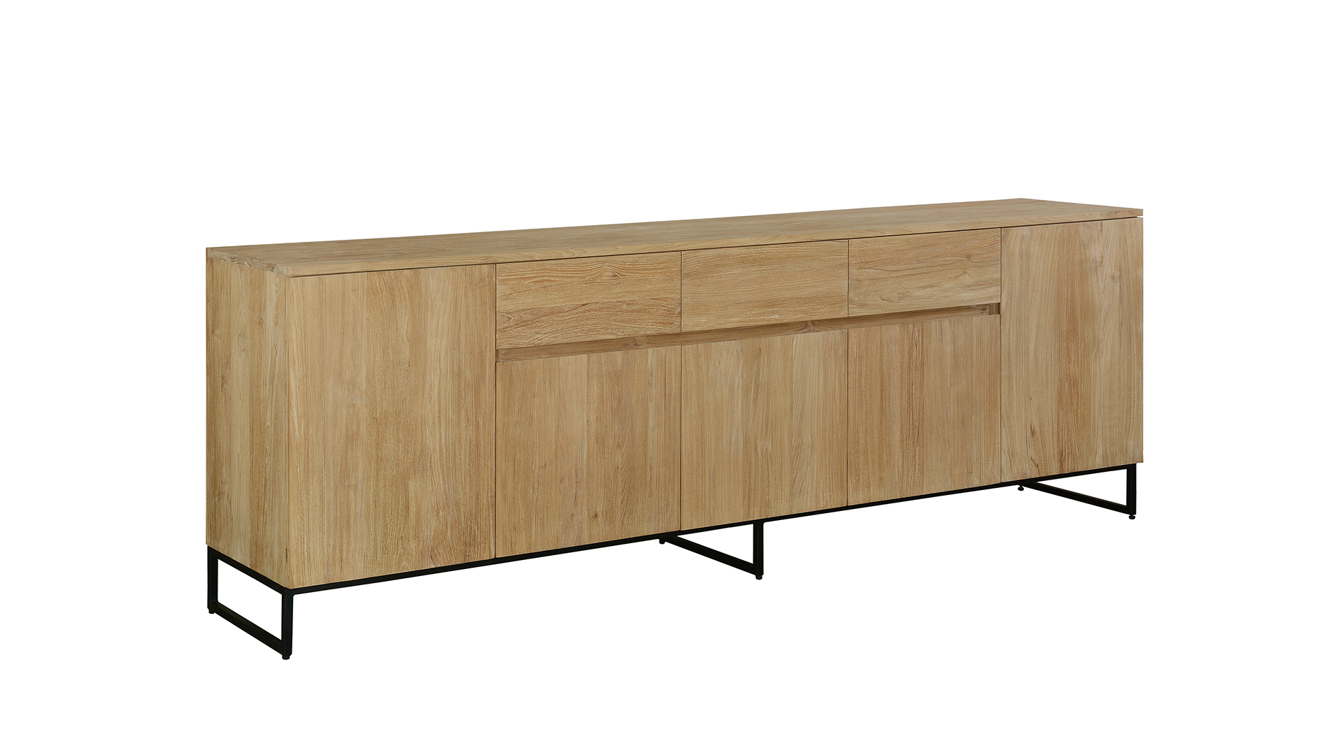 Buffet en teck Modena 250cm avec 5 portes battantes et 3 tiroirs - Collection Diamond