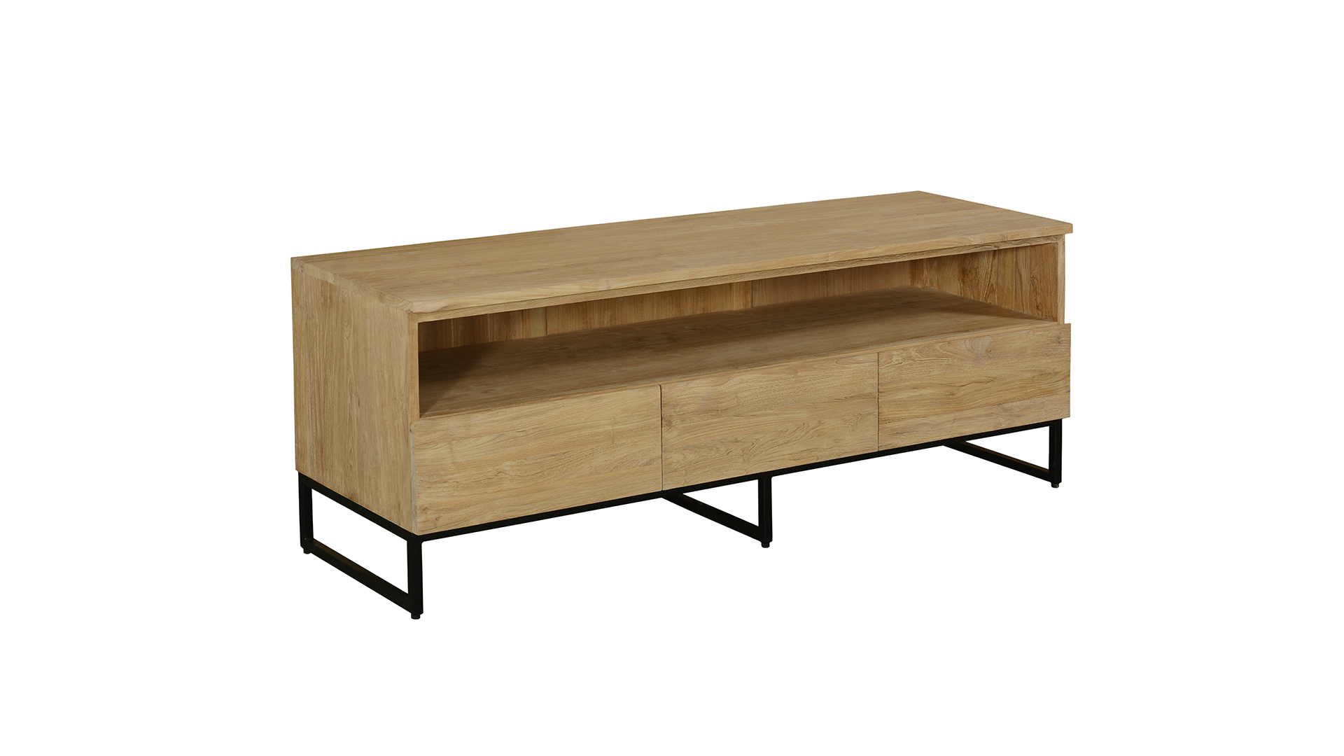 Modena TV Meubel 150cm Met 3 Laden En open Nis Teak Light Brushed - Diamond Collection