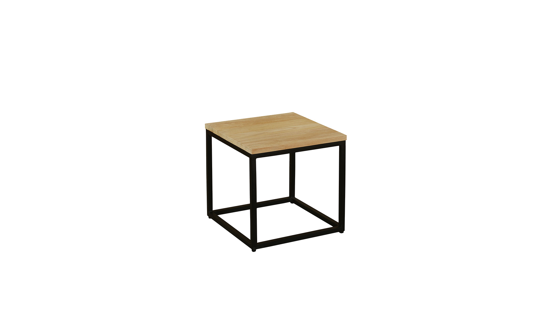 Piedestal Bas Modena avec Structure en Métal Noir 040cm x 040cm x H60cm Teck Clair Brossé