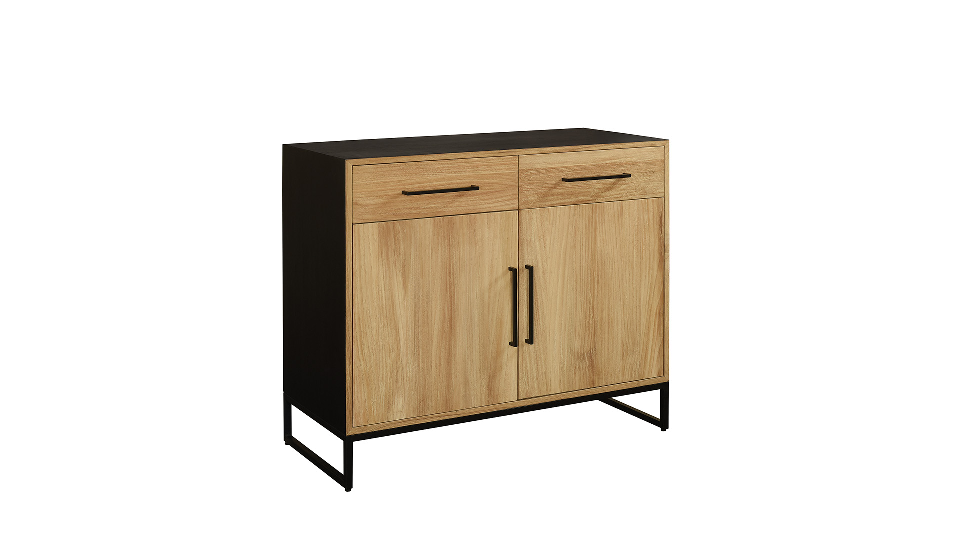 Buffet Inca 110 cm avec 2 portes tournantes et 2 tiroirs - Teck clair brossé - Collection Diamond