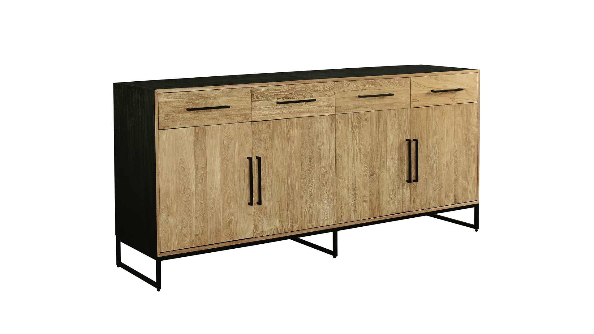 Dressoir Inca 220cm Met 4 Draaideuren en 4 Laden - Teak Light Brushed - Diamond Collection