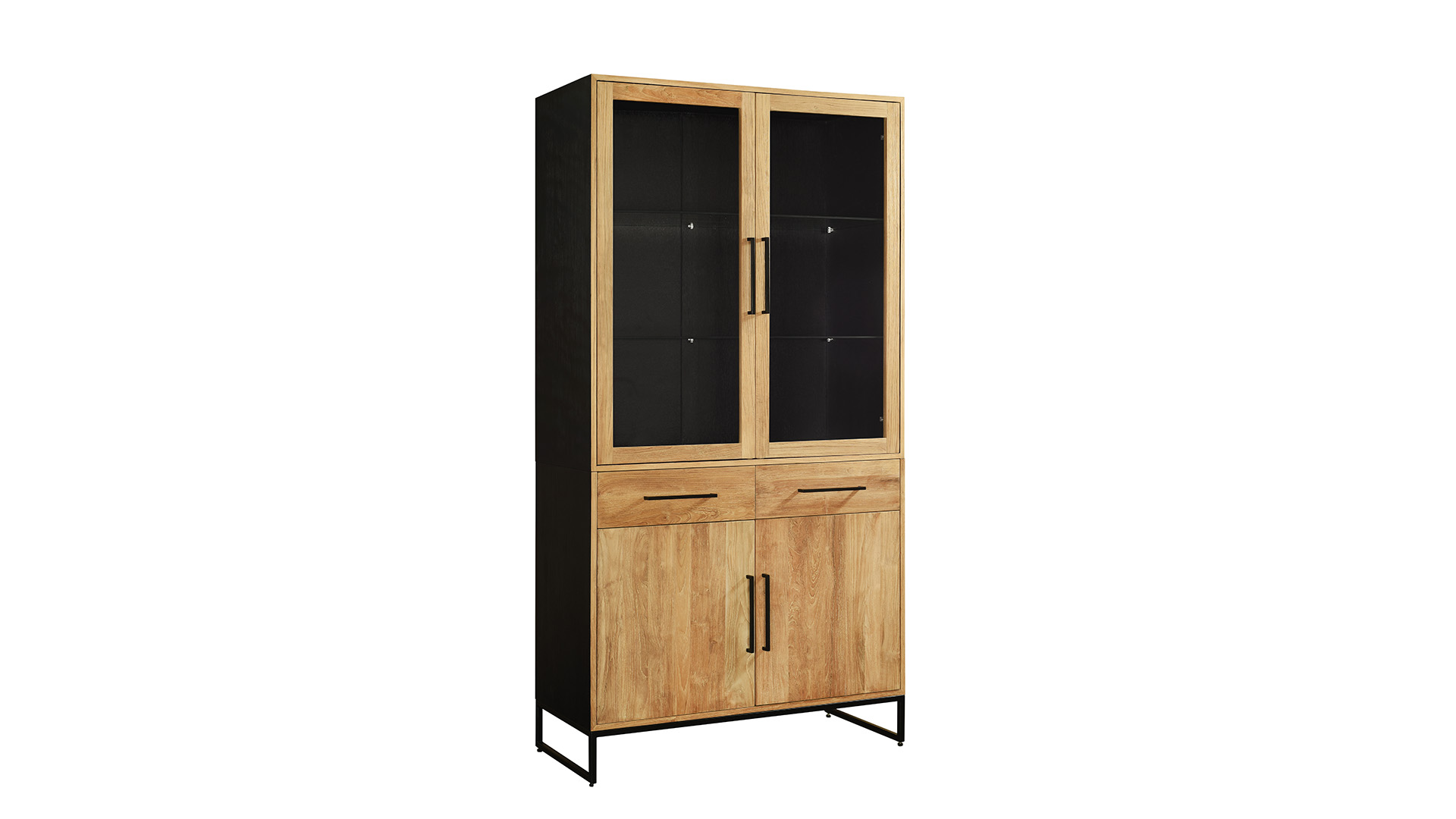 Display Cabinet Inca With 4 Doors and 2 Drawers 110cm Teak Light Brushed - Diamond Collection