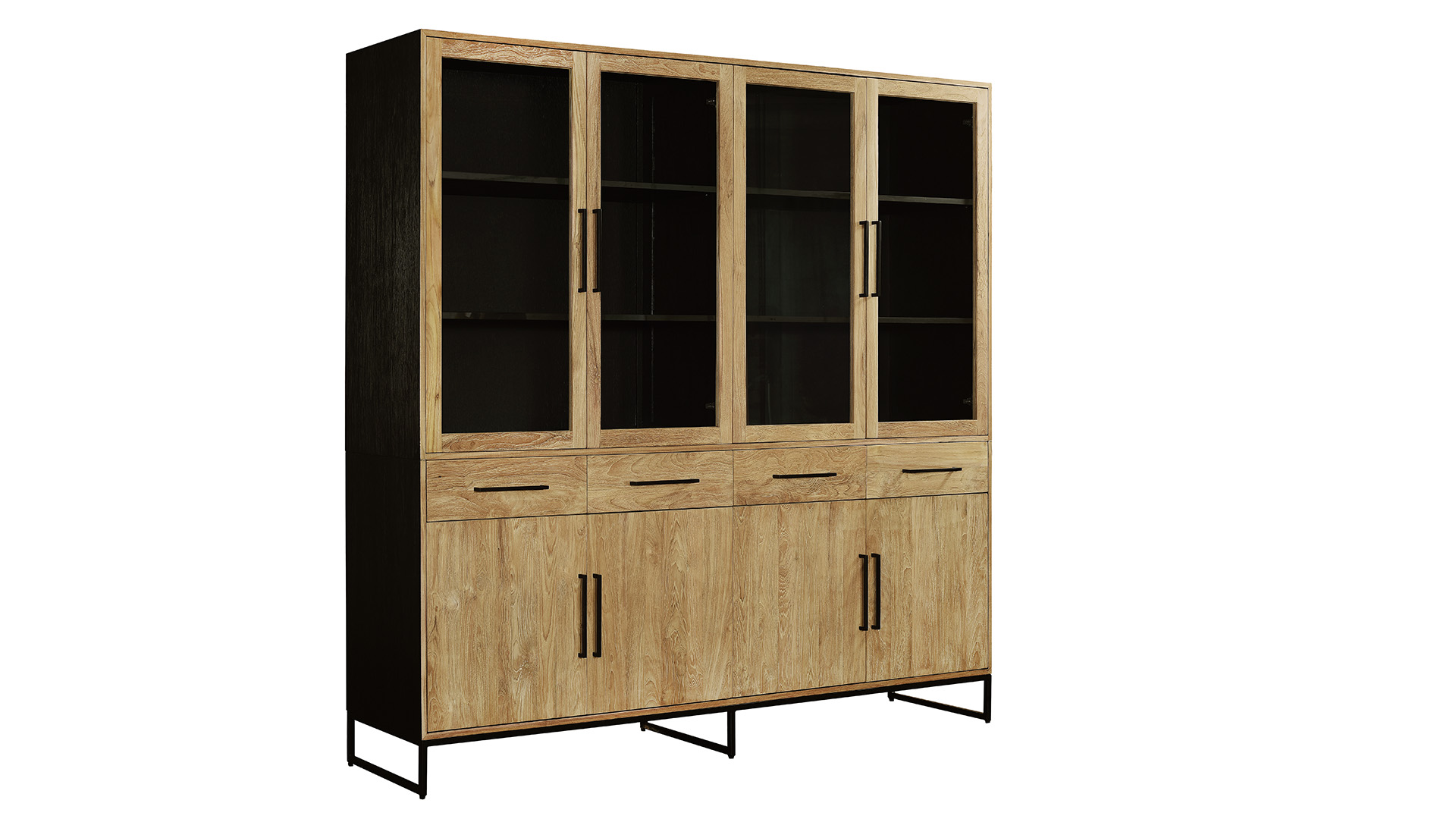 Display Cabinet Inca 220cm With 8 Doors and 4 Drawers Teak Light Brushed - Diamond Collection