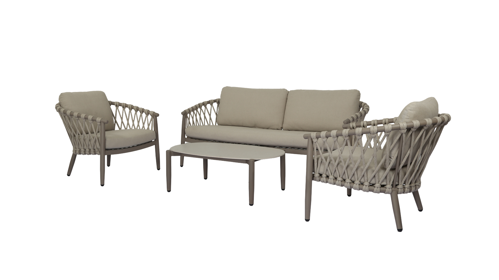 Como Sofa Lounge Alu Frame Desert - Rope Coral 20MM - Cushions Mixed Sand - Garden Prestige