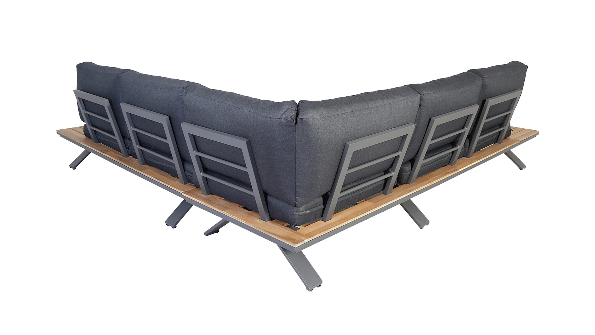 Atlanta Hoeklounge 3-delig - Alu Frame Antracite + Acacia Top - Kussens Royal Stone Grey 240
