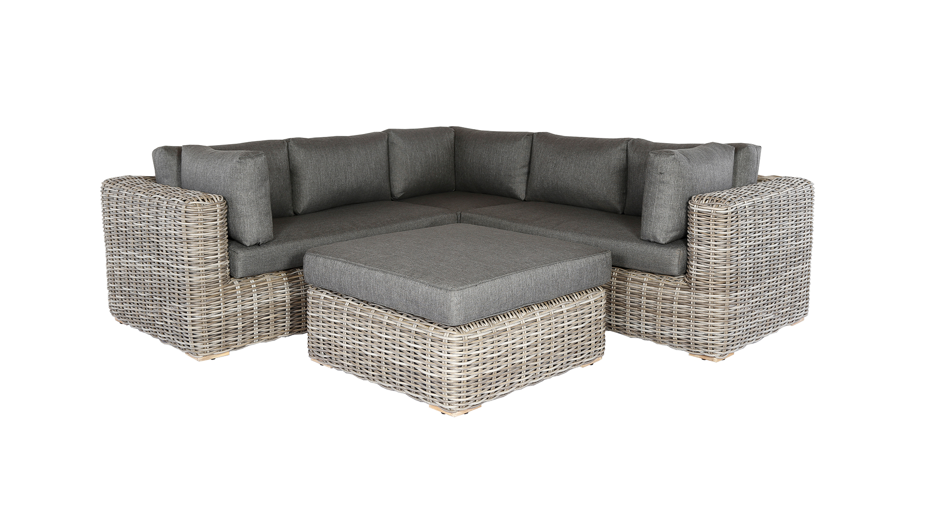 Brava Wicker Lounge Hoekset White Faded Grey 10MM Wicker PE - Serval Anthracite Kussens -  Alu Frame Luxury Lounge