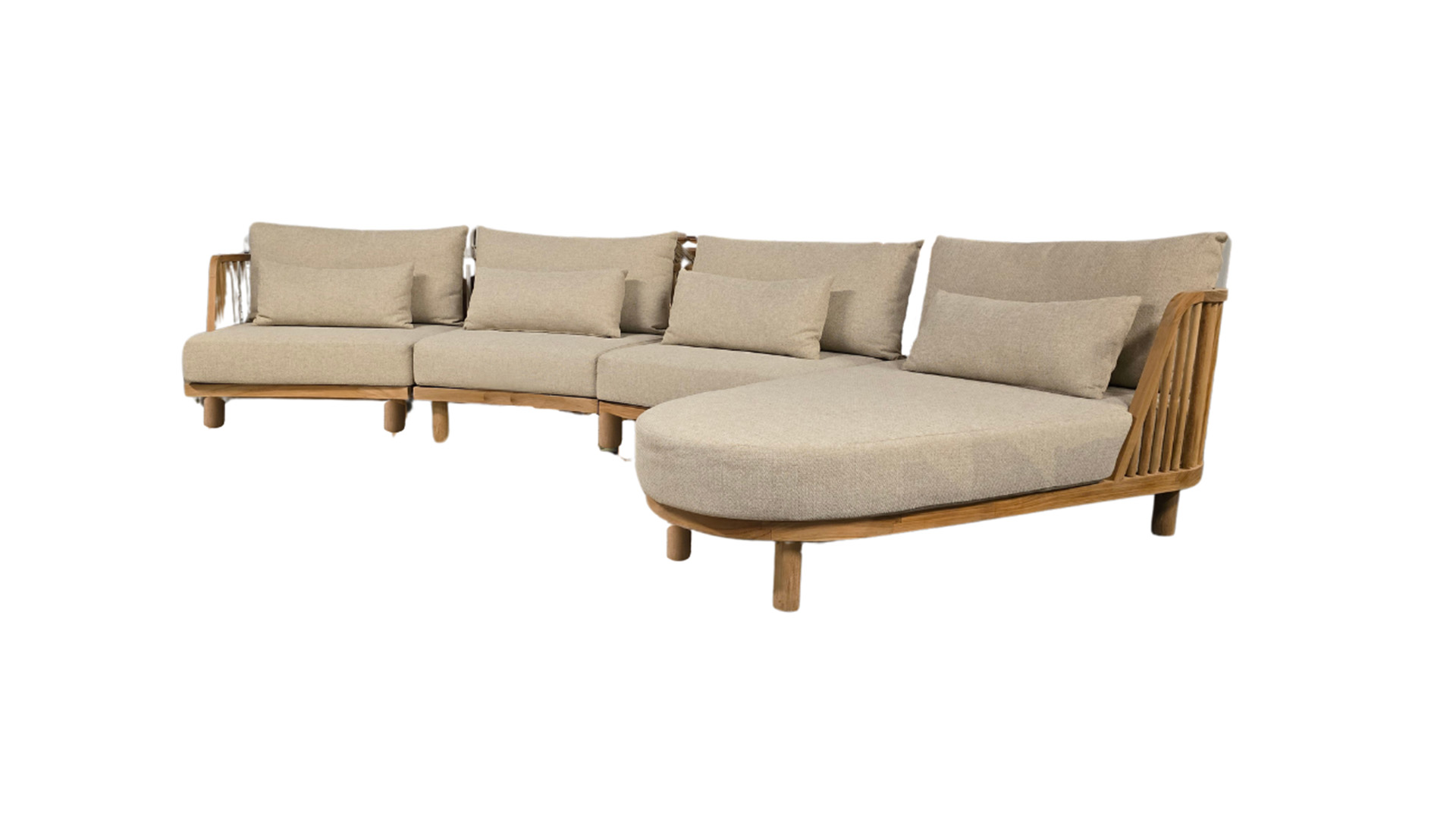 Salon d'angle en teck Spindle XL Version Chaise longue + 3 éléments