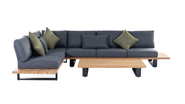 Alu Lounge Set Valdez Charcoal Mat Met Kussens Zit en Rug Kleur Donker Grijs Sunproof - QDF