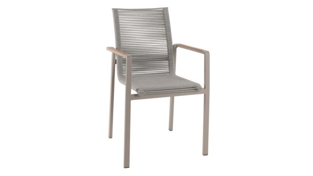 Alu Stacking Chair Aruba Linen Matt Alu With Teak Arm + Beige Rope