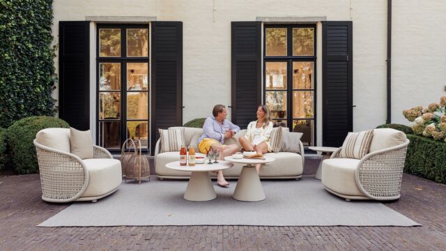 Alu Lounge Set Amora Alu 1 x 3-Sitzer + 2 x 1-Sitzer Leinen mit Seil Beige + Sitz- und Rückenkissen Beige