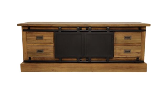 Wood Signature TV-meubel Met 2 Metaaldeuren en 4 Laden 150cm x 40cm x H56cm Vintage Teak