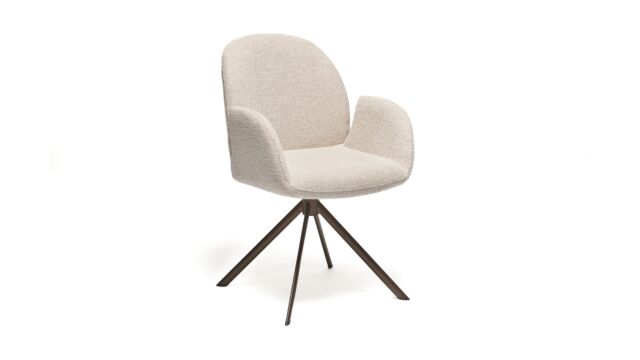 Chaise de salle &agrave; manger Luna, tissu Serenity beige 03, pi&egrave;tement pivotant en m&eacute;tal bronze, confort Prestige
