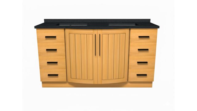 Teak Badkamermeubel New Monaco 175cm Met Mat Zwarte Graniet en Zwarte Grepen