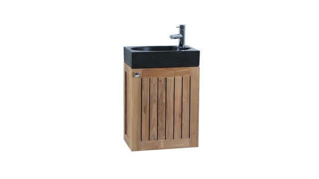 Lave-mains en teck Java Square + Lavabo en terrazzo noir