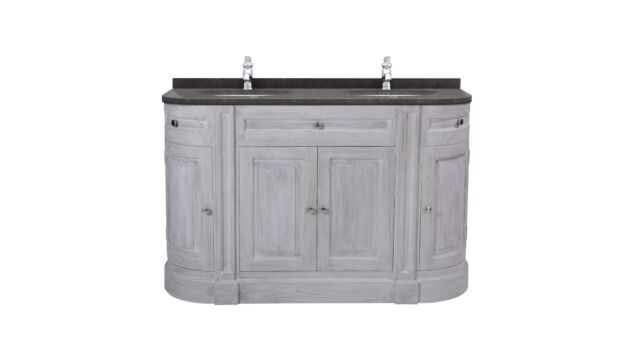 Badkamermeubel Retro Grey Round 140cm + 2 Onderbouw Ovale Waskommen + Blauwe Hardsteen