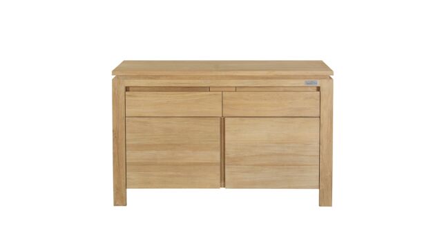 Teak Badkamermeubel New Toulouse 120cm Greeploos 2 Draaideuren + 2 Laden Met Vol Teakhouten Blad