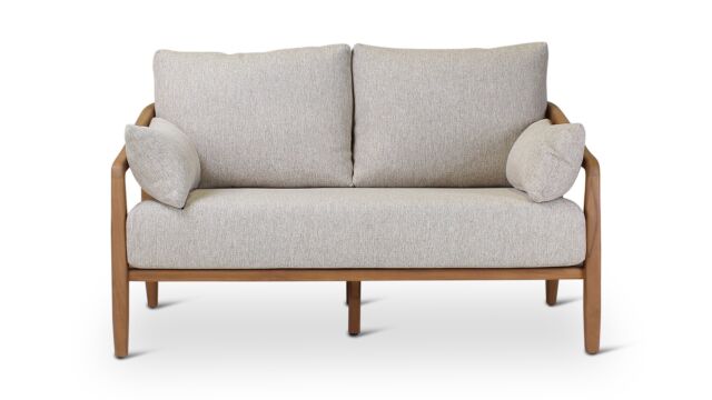 Anais Teak 2-Sitzer-Lounge mit Korbgeflecht und schnell trocknenden cremefarbenen Kissen