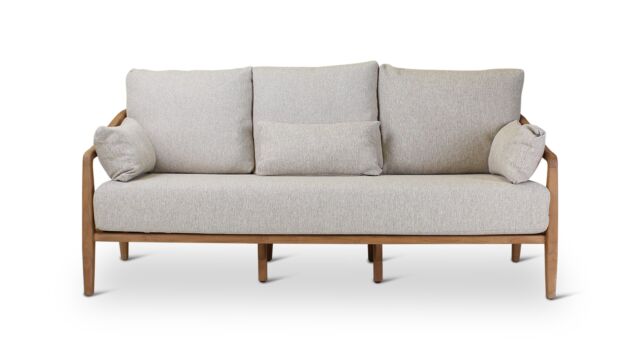 Anais Teak 3-Sitzer-Lounge mit Korbgeflecht und cremefarbenen, schnell trocknenden Kissen