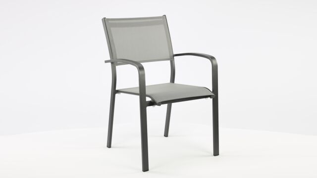Alu Stapelstoel Saint-Tropez Charcoal Mat - Silver Grey Textilene 