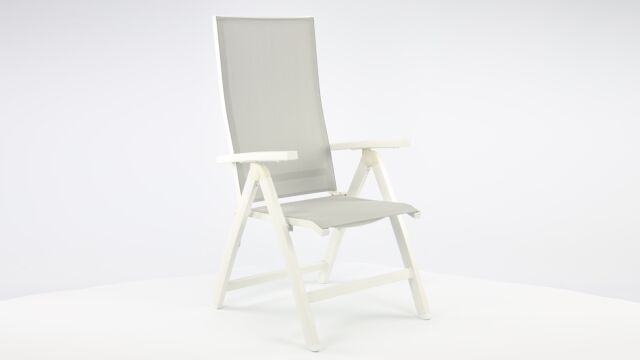Chaise de jardin Alu Tinos Ligable Blanc Mat - Gris Clair Textilène + Accoudoir Blanc