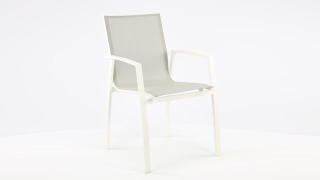 Alu Stapelstoel Bologna White Mat - Light Grey Textilene 