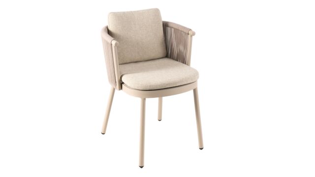 Alu Diningstoel Milaan Alu Linnen Met Beige Rope + Zit en Rugkussen Olefin