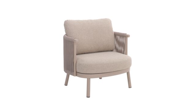 Alu Lounge Milan 1-Sitzer Alu Leinen mit Seil Beige + Sitz- und Rückenkissen Beige