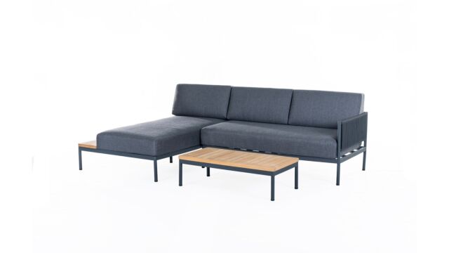 Alu Lounge Set Aragon Charcoal Mat Met Teak Top + Rope Zwart Met Kussens Kleur Donker Grijs Olefin   