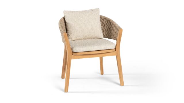 Teak Dining Chair Rose + Rope Natural and Cushion Color Ecru Boucl&eacute;