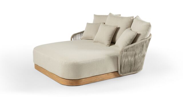 Teak Nino Daybed Rope Beige Met Lig en Rugkussens Beige QDF