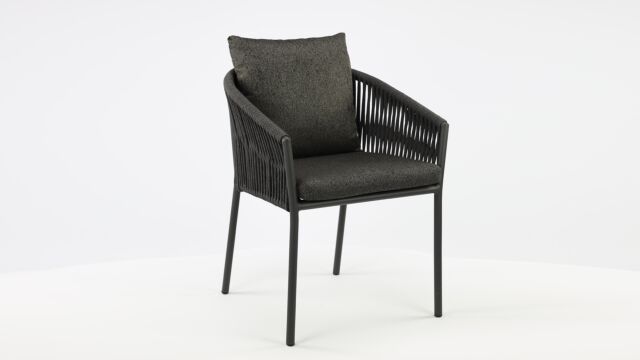 Alu Kuipstoel Gabon Alu Charcoal Mat + Outdoor koord Donkergrijs