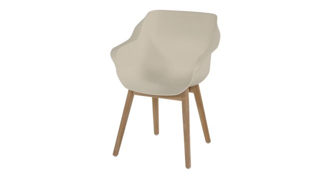 Fauteuil Sophie couleur sable avec pieds en teck naturel Fauteuil Sophie couleur sable avec pieds en teck naturel