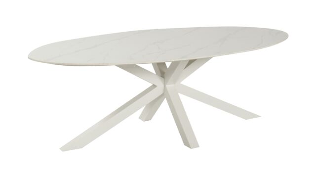 Xander Ovale Tuintafel Alu Matrix Frame En Keramisch Tafelblad Wit 220cm x 120cm