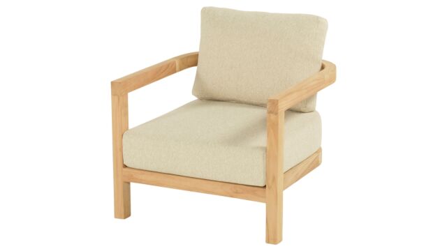 Moira Teak Lounge 1-Sitzer Gestell Teak mit Sitz- und Rückenkissen in Farbe Leinen