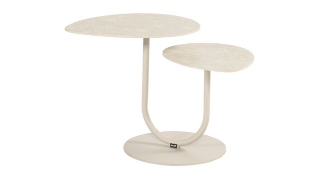 Table d'appoint Rota Duo, structure en aluminium couleur sable, avec 2 plateaux en céramique Table d'appoint Rota Duo, structure en aluminium couleur sable, avec 2 plateaux en céramique