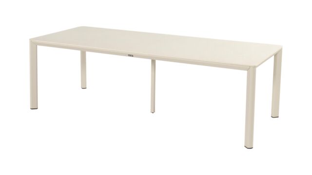 Table de jardin Kyra, structure en aluminium et plateau en céramique couleur sable, 240 cm x 100 cm