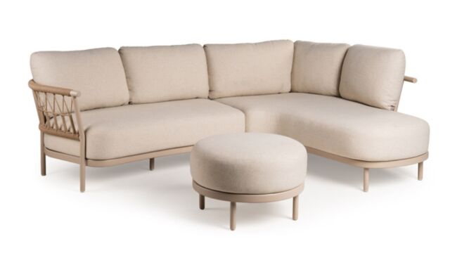 Alu Lounge Fresca Hoekset Organisch Links Met Poef Frame Champagne Met Sneldrogende Kussens Navajo White