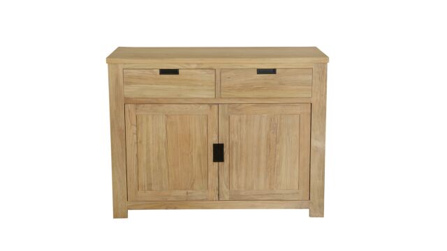 Buffet Moderne Noir 120cm 2 Portes Tournantes + 2 Tiroirs Recup Teck Clair Brossé Collection Diamant