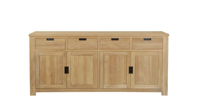 Sideboard Modern Black 220cm 4 Doors + 4 Drawers Recup Teak Light Brushed Diamond Collection