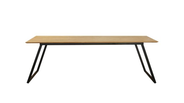 Modena Interieurtafel Met Tapse Poten Zwart Metaal 240cm x 100cm x H78cm Teak Light Brushed