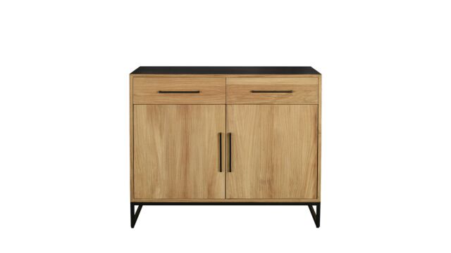 Buffet Inca 110 cm avec 2 portes tournantes et 2 tiroirs - Teck clair brossé - Collection Diamond