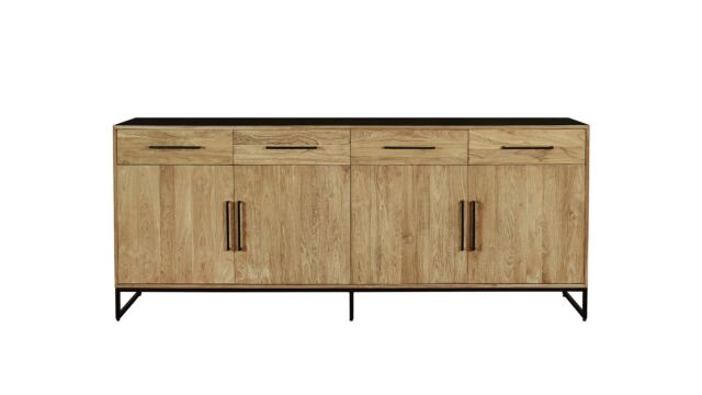 Buffet Inca 220 cm avec 4 portes tournantes et 4 tiroirs - Teck clair brossé - Collection Diamond