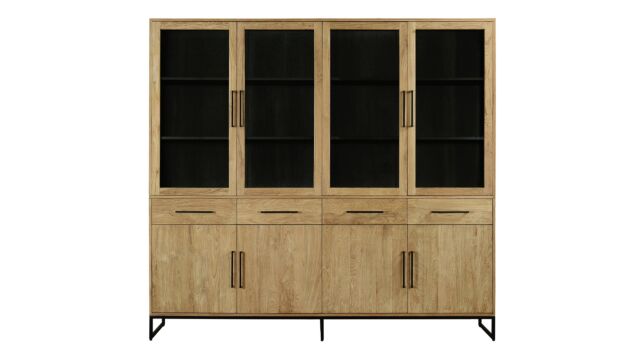 Vitrine Inca 220cm avec 8 portes tournantes et 4 tiroirs teck clair brossé - Collection Diamond