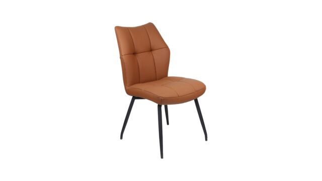 Fauteuil d'int&eacute;rieur Renoy avec cuir Firenze Cognac et pieds en m&eacute;tal noir